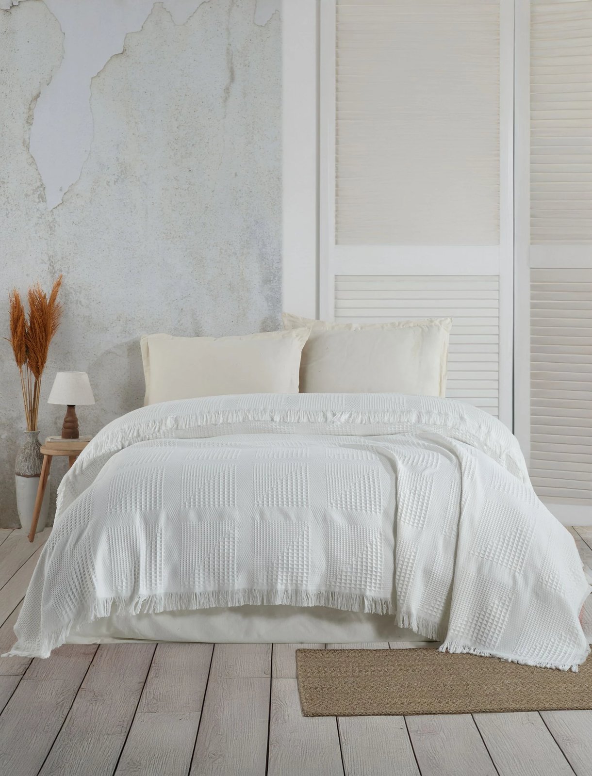 Batanije double pique, dizajn jacquard, ngjyrë krem, Sirius, 220x240 cm