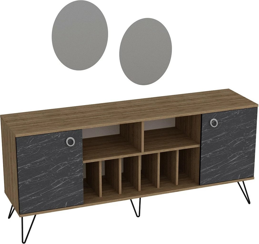 Konsol Skye Decor, Lorenz Ayna, ngjyrë arre dhe e zezë, me pasqyra