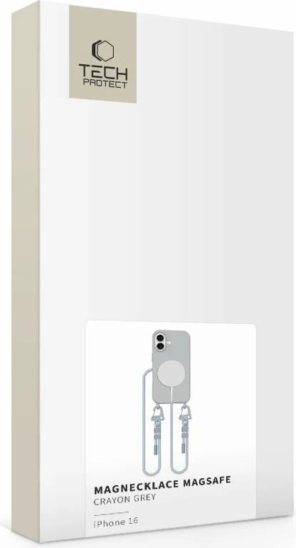Mbështjellës Tech-Protect Magnecklace për iPhone 15 Pro Max, MagSafe, Gri me litar
