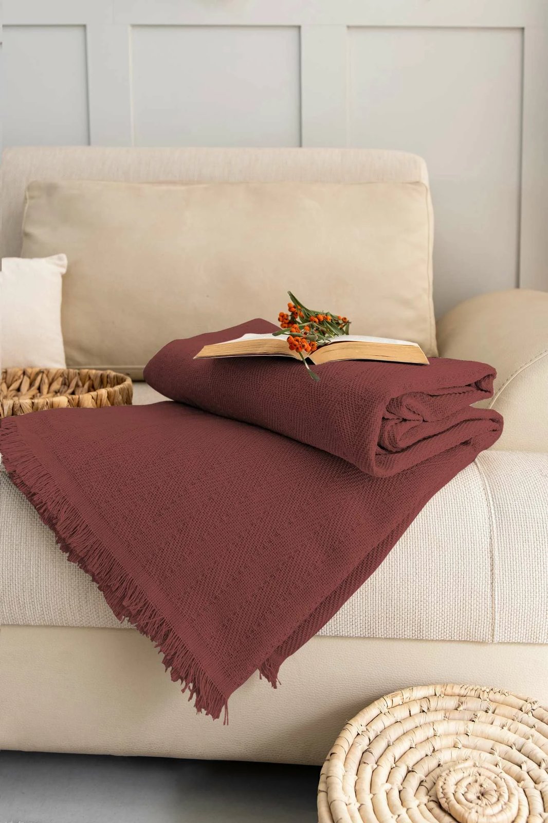 Mbulesë divani L'essentiel, ngjyrë e kuqe kafe, Rio