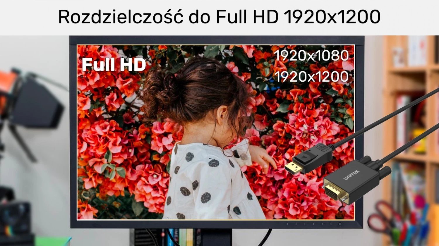 Kabllo Unitek DisplayPort - VGA, 1.8m, e zezë 