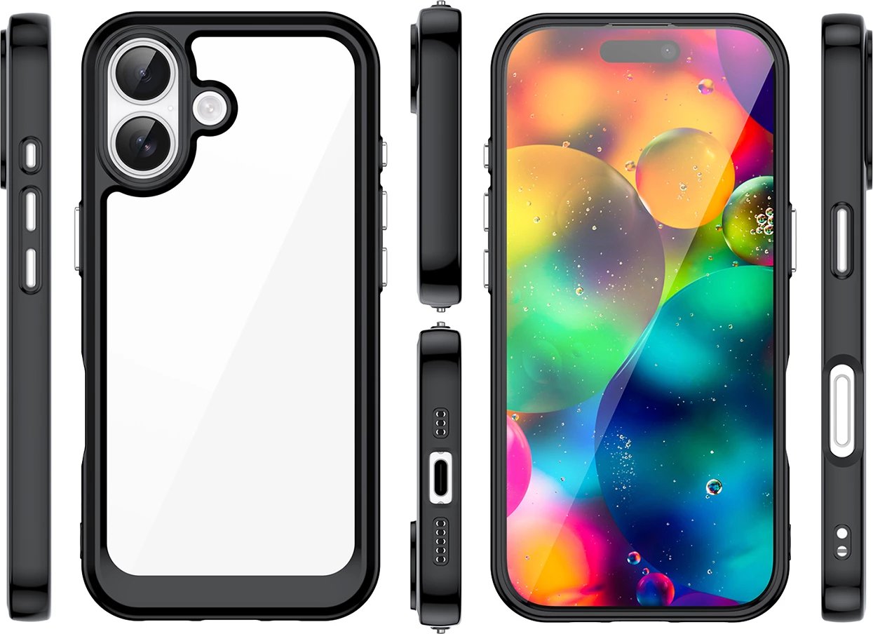 Mbështjellës Hurtel Outer Space për iPhone 17, MagSafe, i tejdukshëm me korniza të zeza