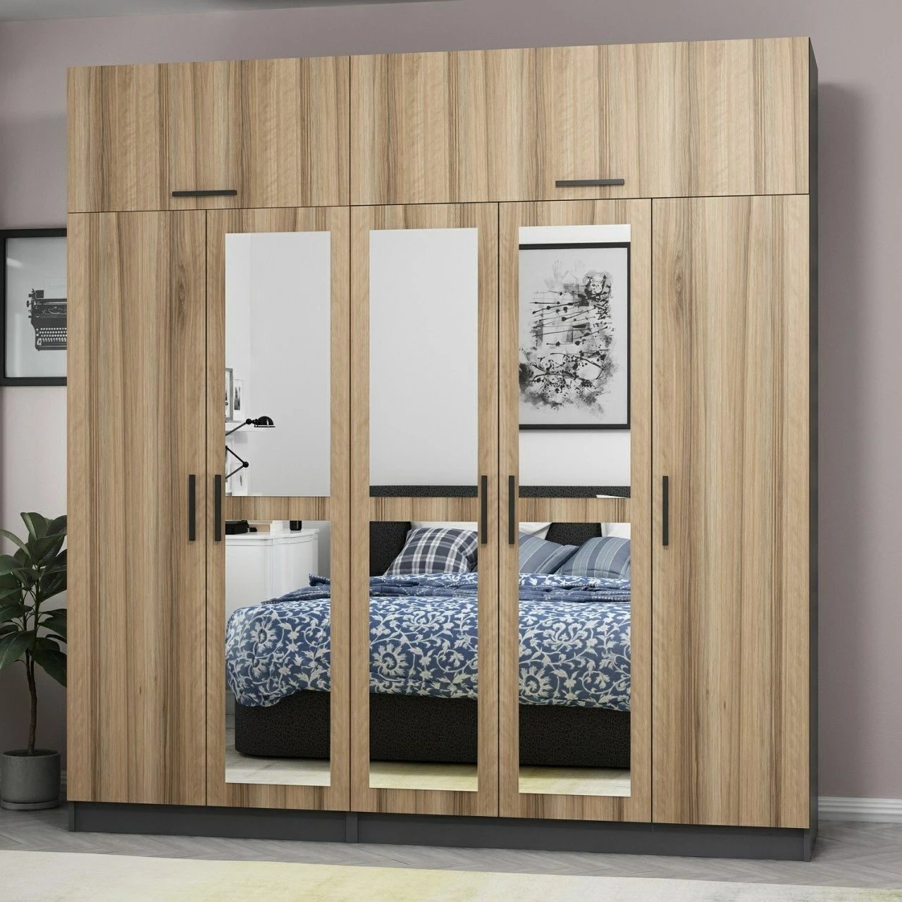 Dollap garderobe, ngjyrë dore, Skye Decor, 225x235x52cm, 9 pjesë