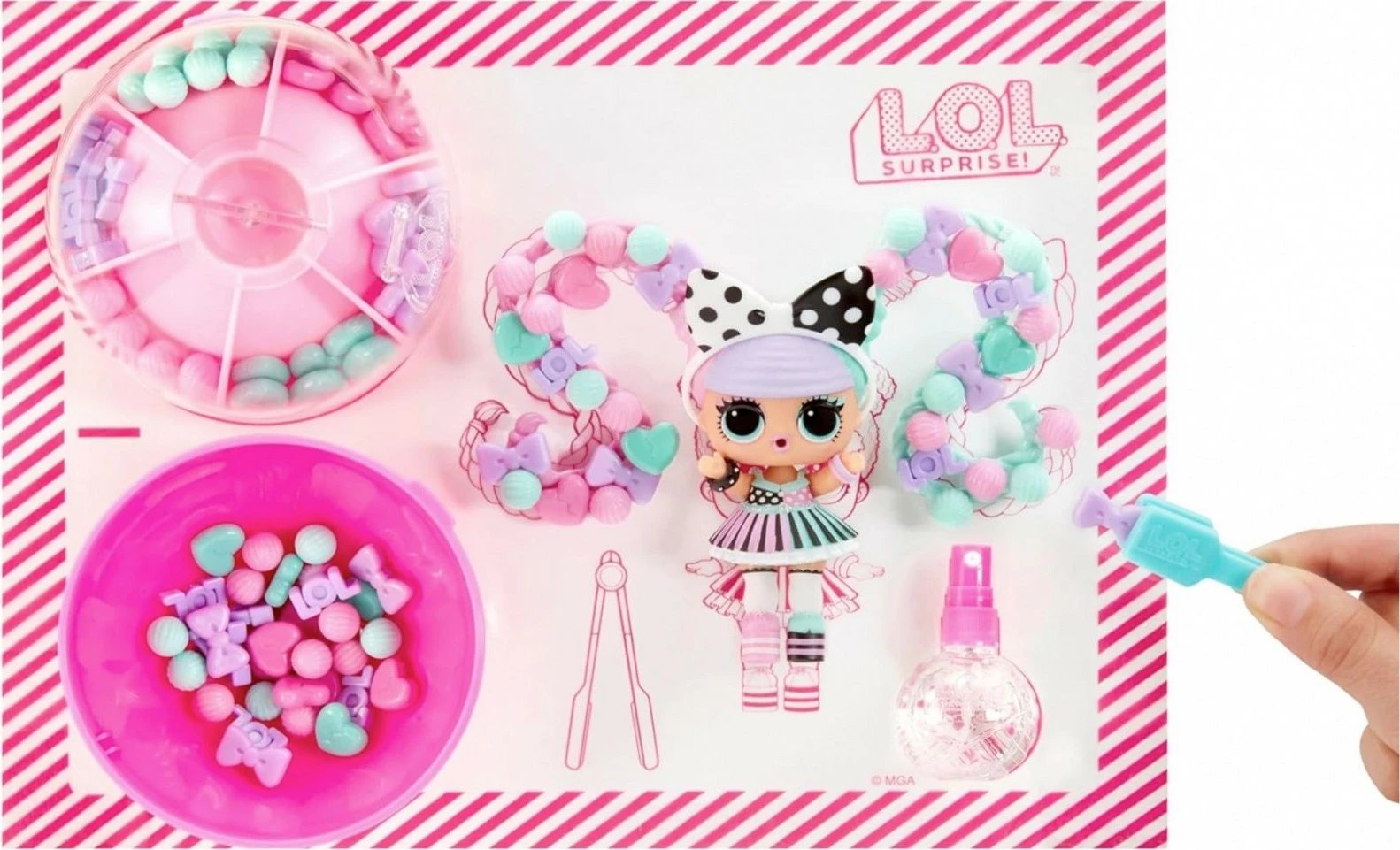 Set rruaza flokësh L.O.L. Surprise Hair Beads Tots, 64+ copë, për vajza