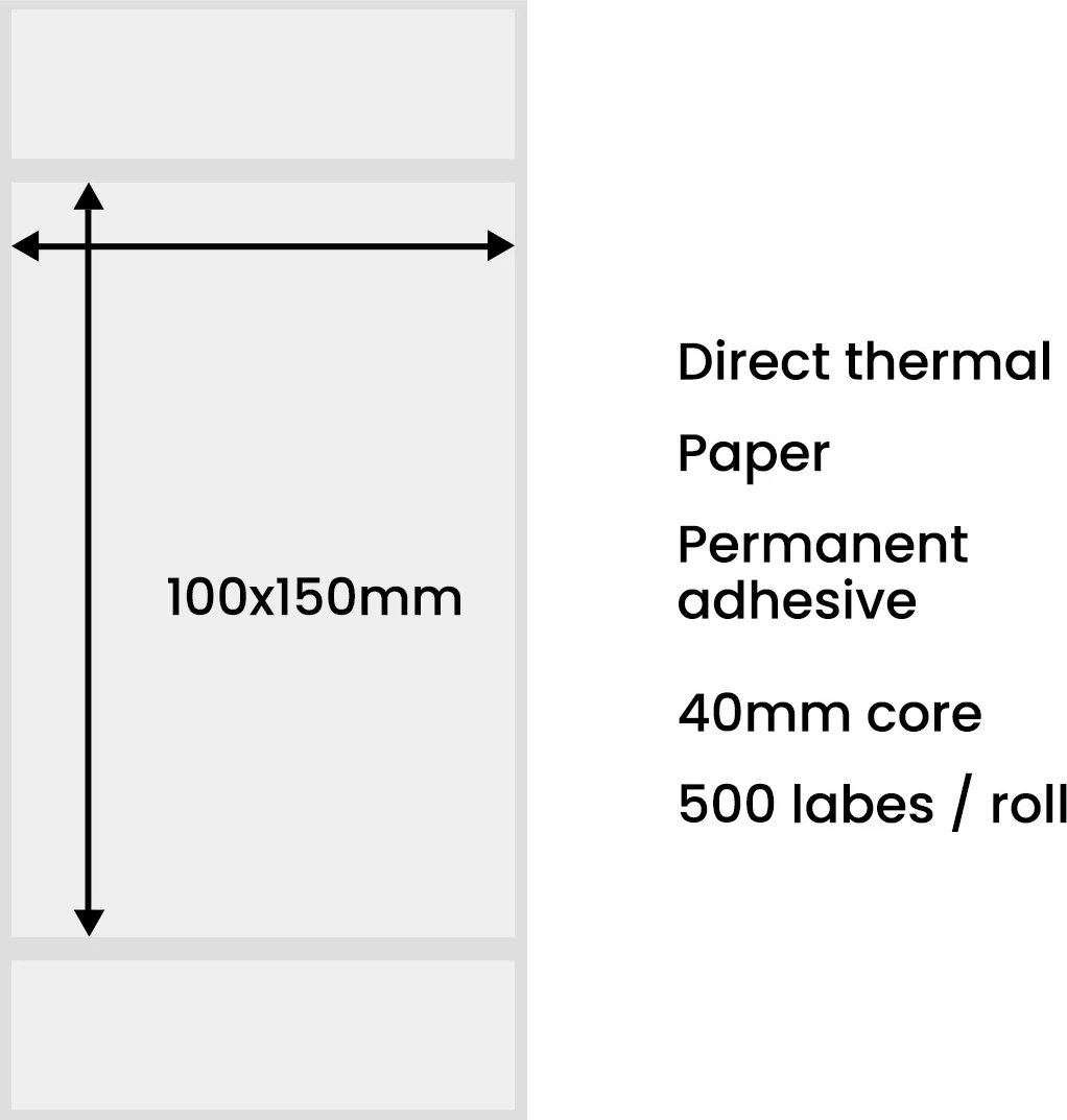 Etiketa termike Hurtel 100x150mm, 500 copë, e bardhë