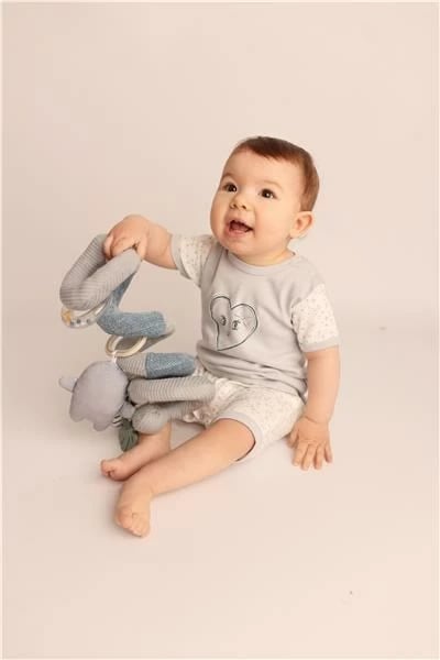 kombinezon veror me mëngë të shkurtra, New Baby, Hearts, pambuk 100%, madhësi 56 (0–3 muaj), gri