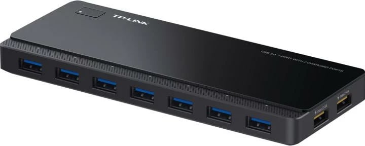 Hub USB, TP-Link UH720, 7x USB 3.0, 2 porta karikimi të shpejtë, me furnizim energjie, e zezë