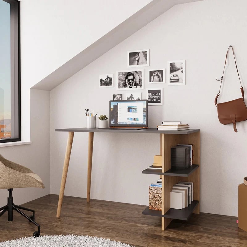 Tavolinë pune Volet, ngjyrë lisi-antracit, 114x56x76cm