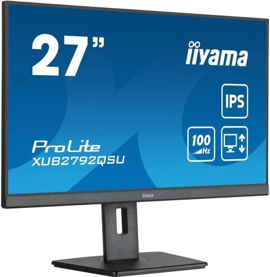 Monitor, iiyama ProLite XUB2792QSU-B6 27" QHD 2560x1440 IPS 100Hz AdaptiveSync USB 3.2 altoparlantë HDMI DisplayPort këmbë rregullim lartësie 150 mm, e zezë