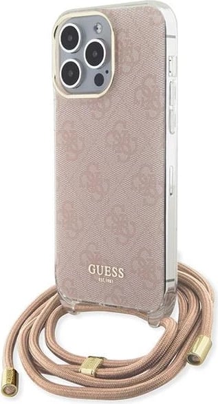 Mbështjellës Guess Crossbody Cord 4G Print për iPhone 15 Pro, Rozë
