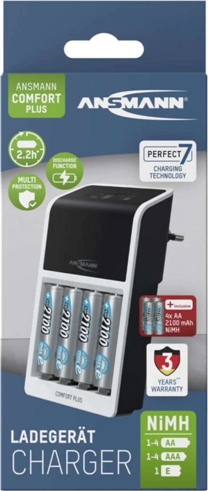 Karikues baterish ANSMANN Comfort Plus me 4 bateri AA 2100 mAh, i zi