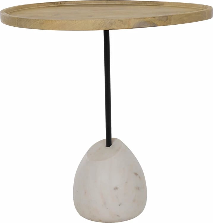 Tavolinë anësore Pilea, dru mango natyral, mermer i bardhë, 56x43x56