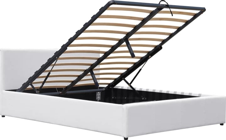 Krevat Dellia me hapësirë magazinimi, lëkurë artificiale e bardhë, 150x200cm