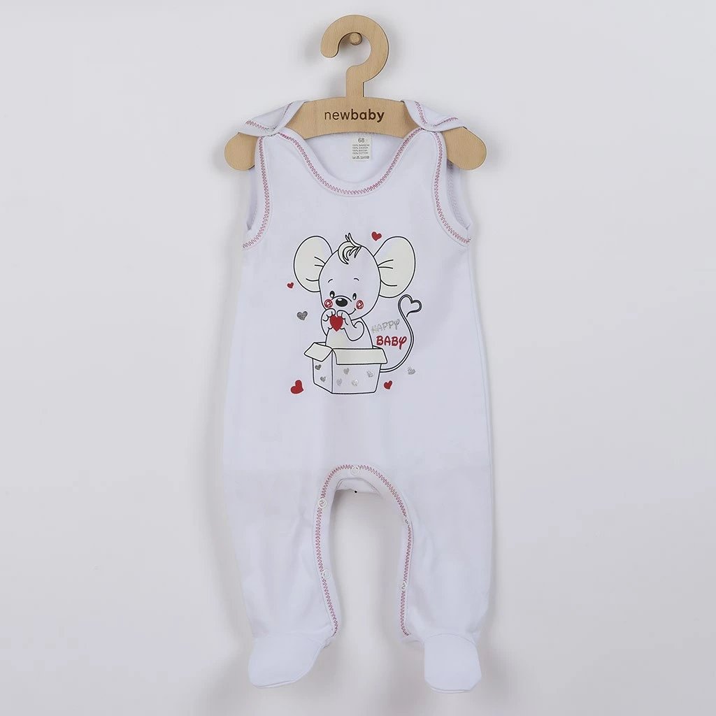 Kominoshe bebe, New Baby, Mouse, 100% pambuk, madhësia 86 (12–18m), e bardhë