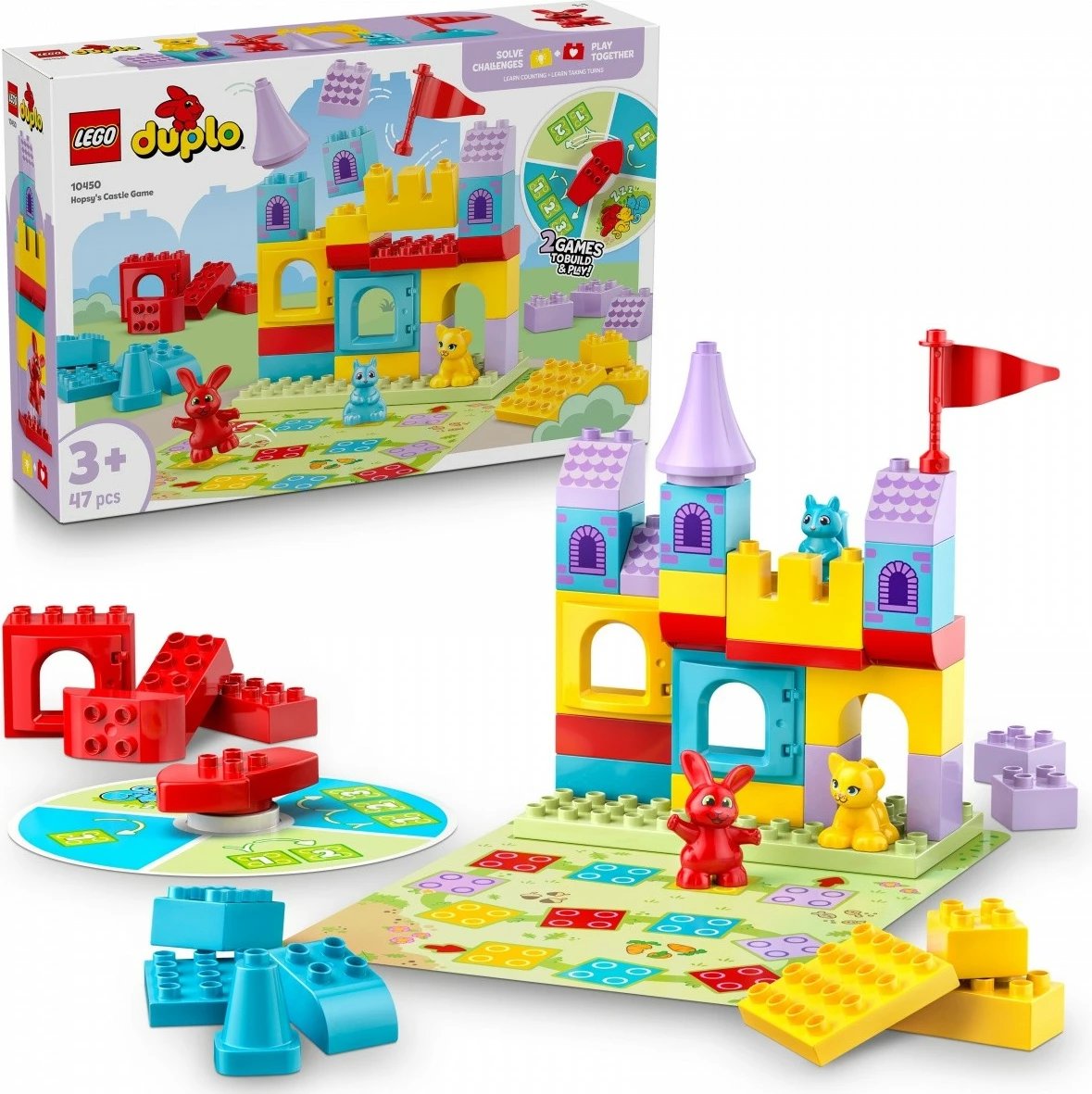 Set lodrash LEGO DUPLO Castle Hopsy Game, 47 pjesë, shumëngjyrëshe