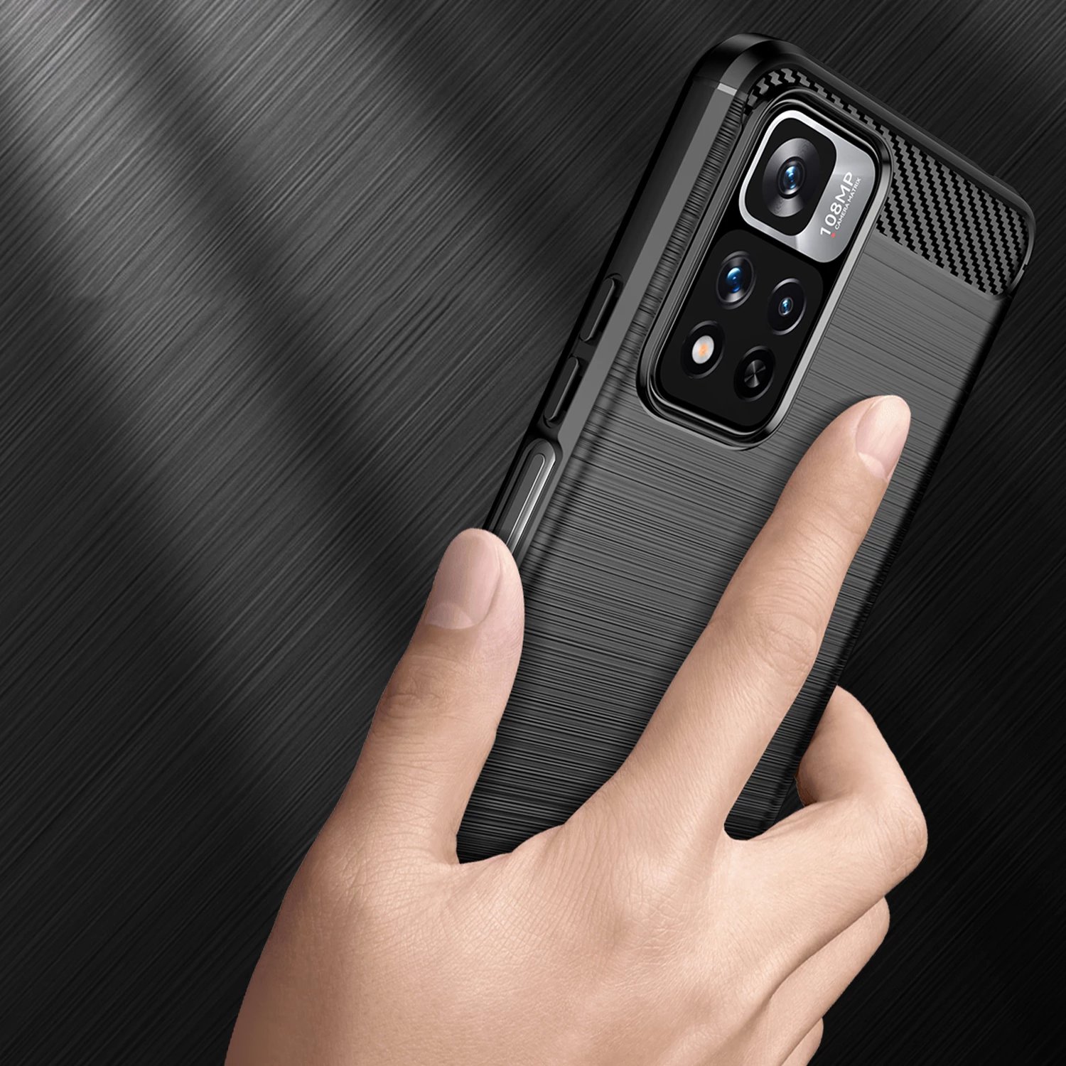 Mbështjellës Hurtel Carbon Case për Xiaomi Redmi Note 11 Pro+ 5G / 11 Pro 5G / Mi 11i HyperCharge / Poco X4 NFC, i zi