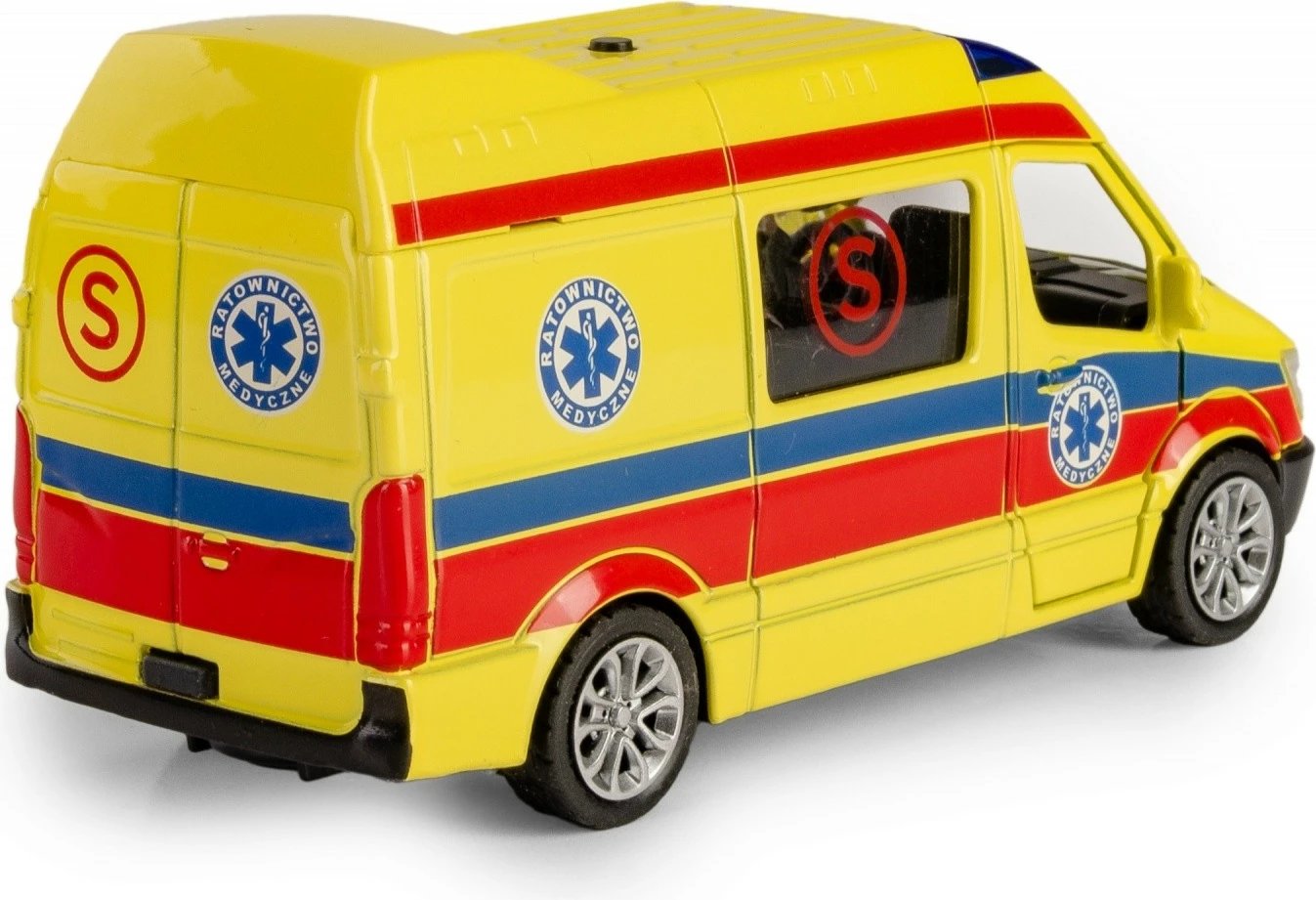 Ambulancë lodër Daffi B-433, metal dhe plastikë, me drita dhe zë, e verdhë