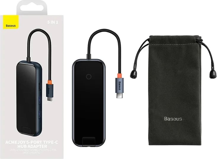 Kasë Baseus AcmeJoy 5-Port HUB Adapter USB-C, 2x USB 3.0, USB 2.0, USB-C PD, RJ45, Gri