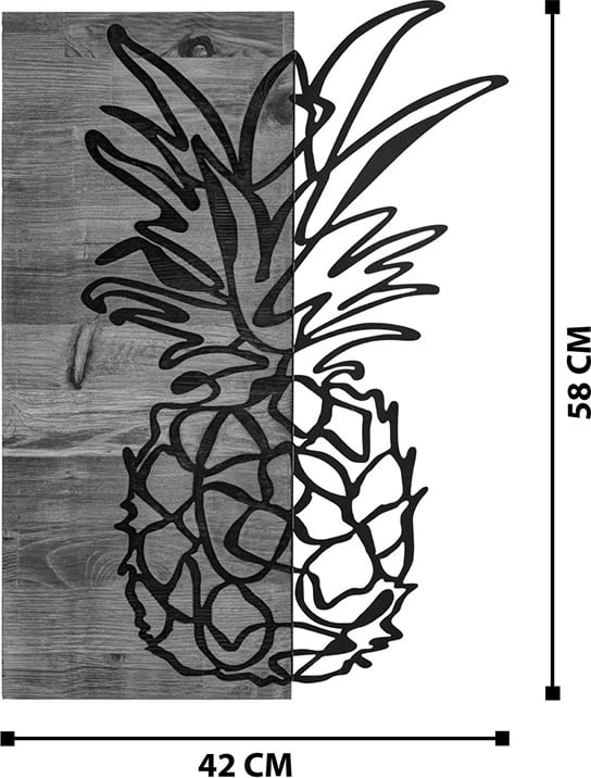 Dekor muri pinable, dru pishe natyral, metal i zi, 42x3x58cm