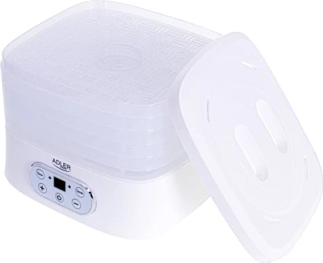 Dehidratues ushqimi, Adler AD 6658, 5 tabaka, temperaturë 35–70°C, timer 1–70 orë, 550W, LCD, i bardhë