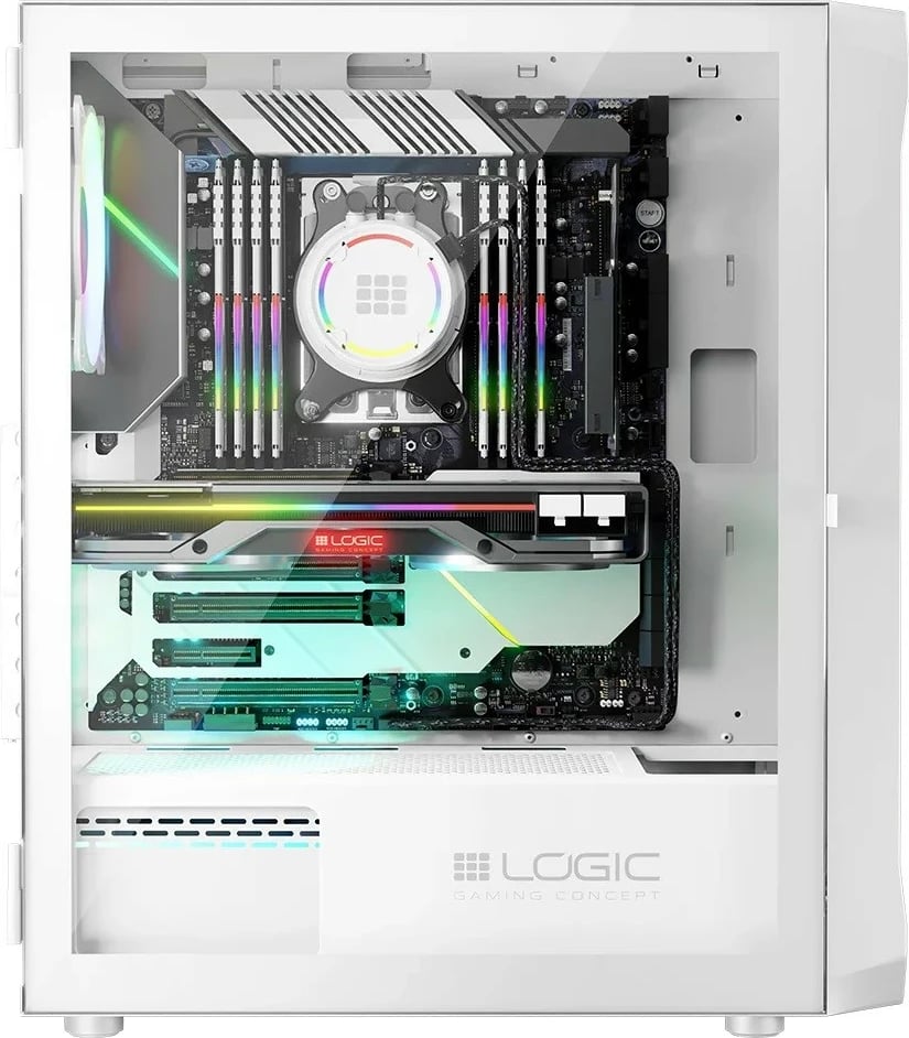 Kasë PC Logic Concept Portos ARGB Midi Tower, ATX/Micro ATX, x4 ARGB, panel anësor xham i kalitur, USB 3.0, White