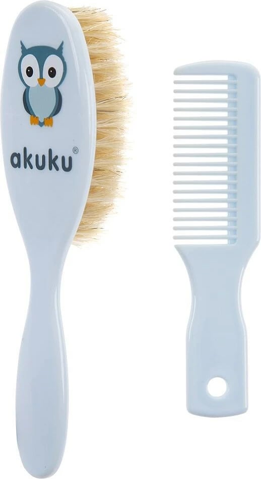 set furçë dhe krehër bebe, Akuku, qime natyrale, pa BPA, blu, set 2 copë