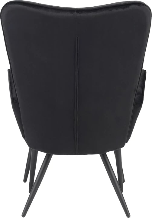 Fotel me stol Dorita, kadife e zezë, këmbë metalike të zeza, 68.5x76x103cm