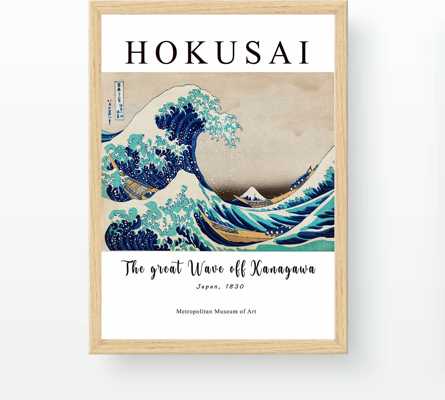Pikturë dekorative me kornizë, The Great Wave off Kanagawa, shumëngjyrëshe, 55x75cm