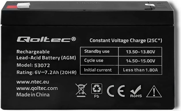 Bateri Qoltec 53072 AGM, 6V, 7.2Ah