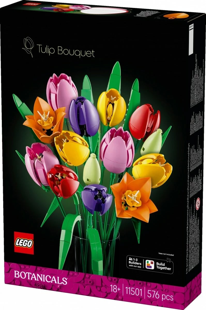 set LEGO Botanicals Tulip Bouquet 11501, 576 pjesë, 18+, lartësi 36 cm, shumëngjyrësh