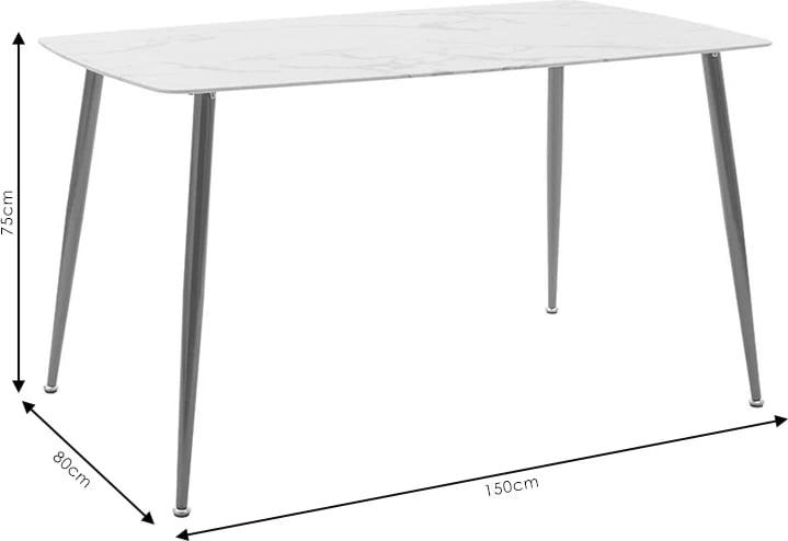 Tavolinë ngrënieje Paris xham 8mm mermer i bardhë-ari 150x80x75cm