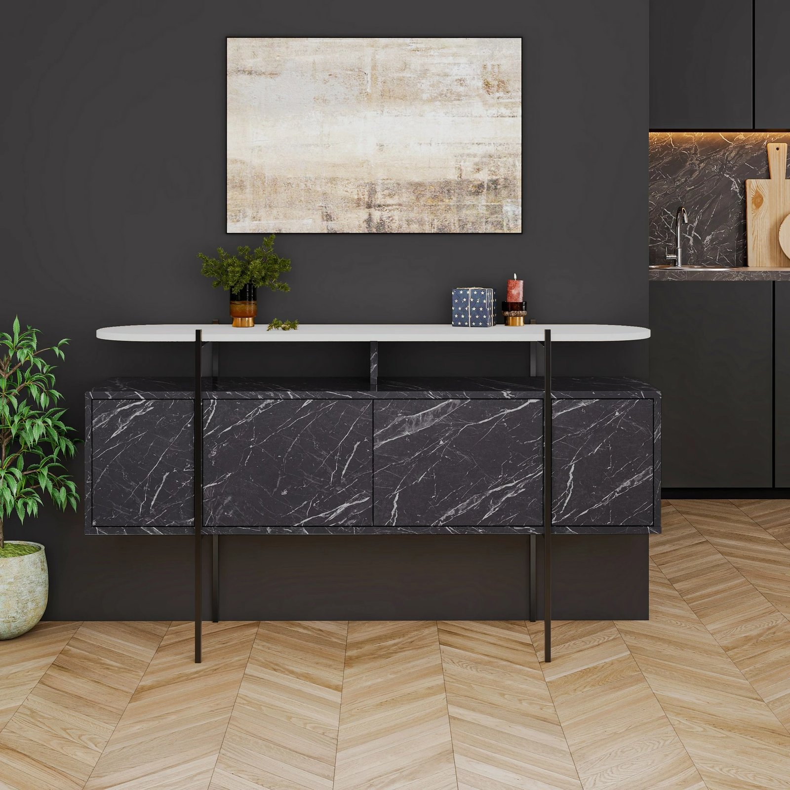 Konsol Skye Decor, Hanley, e bardhë, Bendir