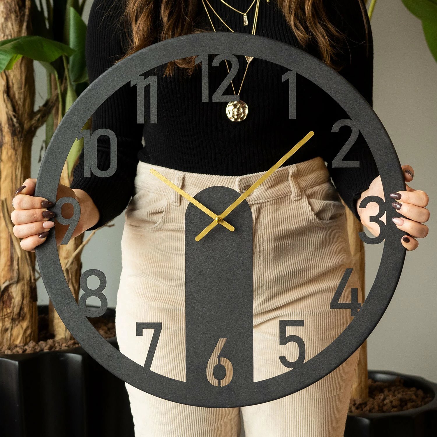 Orë muri dekorative prej metali, Wallity Mood, e zezë dhe ari, APS114, 48x48cm