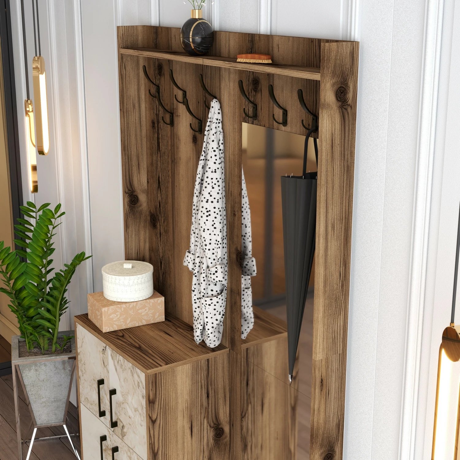 Stendë për korridor Berlin BC, ngjyrë arre dhe mermeri të bardhë