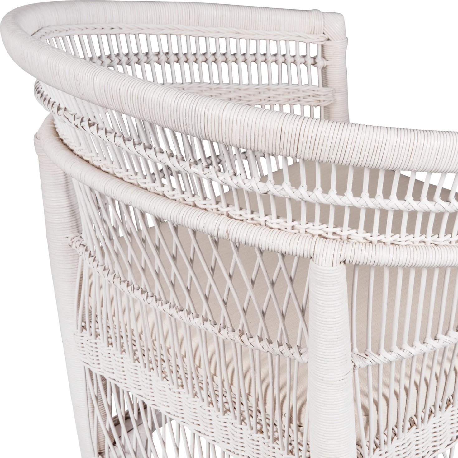 Karrige MALAWI FH9635.02 dru mahogany me rattan, jastëk i bardhë-bardhë 80x70x86Hcm