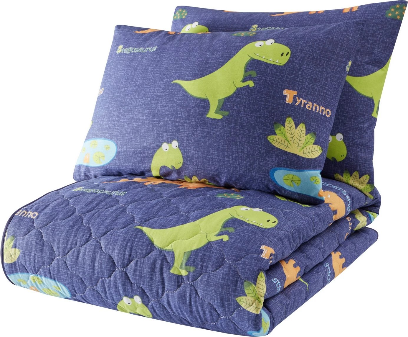 Set mbulesë krevati king size, i qepur, ngjyrë kaltër e errët, me dinozaurë, L'essentiel, Dinolar