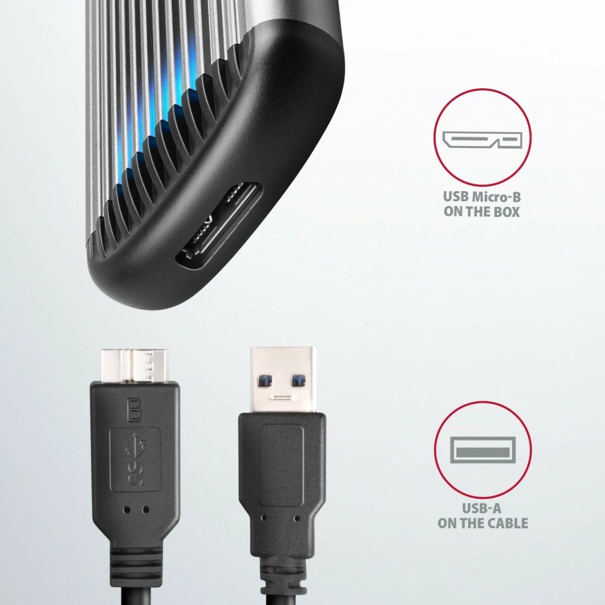 Kasë e jashtme AXAGON EEM2-SA për M.2 SATA SSD, USB 3.2 Gen 1, Alumini, E zezë/Argjendtë