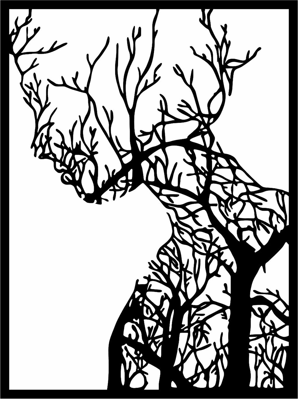 Aksesor dekorativ metalik për mur, Wallity, grua pemë, 52x70cm