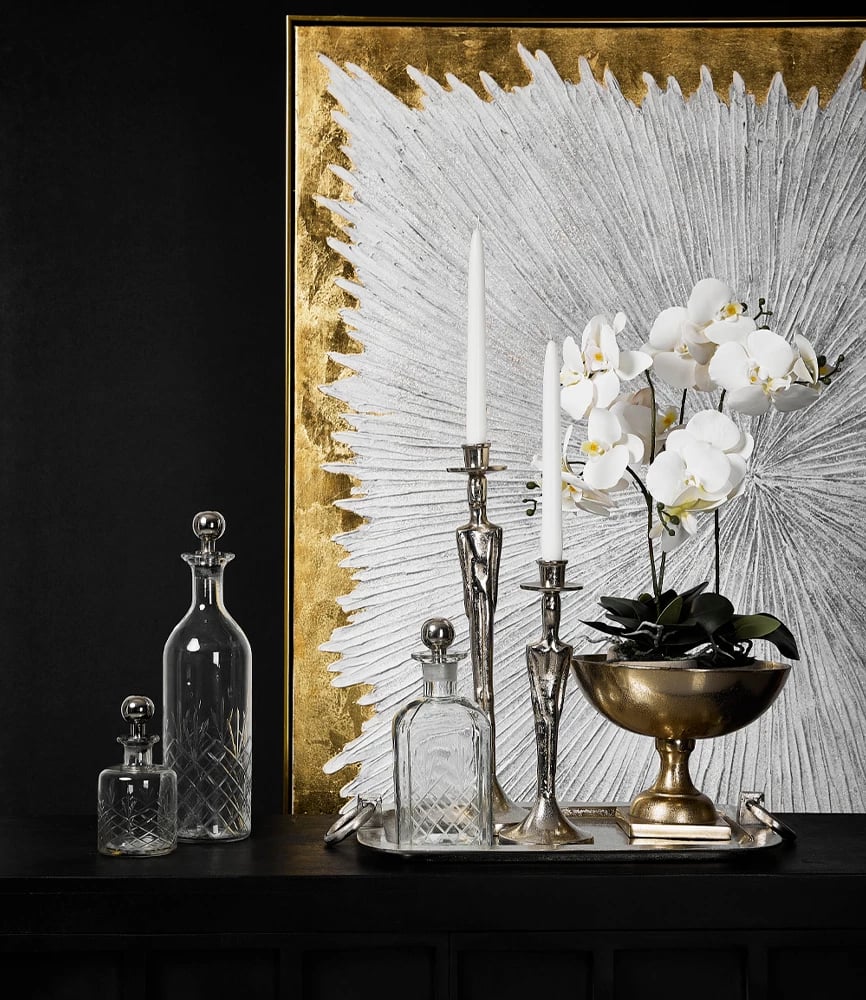 Mbajtës qiriri HERR, alumin, ngjyrë argjendi, 13x13x43 cm