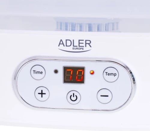 Dehidratues ushqimi, Adler AD 6658, 5 tabaka, temperaturë 35–70°C, timer 1–70 orë, 550W, LCD, i bardhë