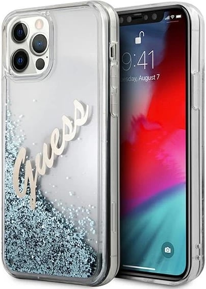 Mbështjellës Guess GUHCP12LGLVSBL për iPhone 12 Pro Max 6.7", Glitter, Blu