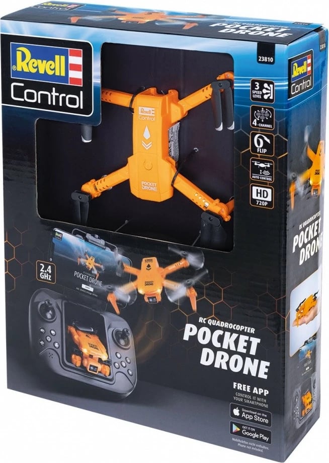 Dron Revell RC Pocket Drone, me telekomandë, kamerë 720p, portokalli/zi Dron Revell RC Pocket Drone, me telekomandë, kamerë 720p, portokalli/zi