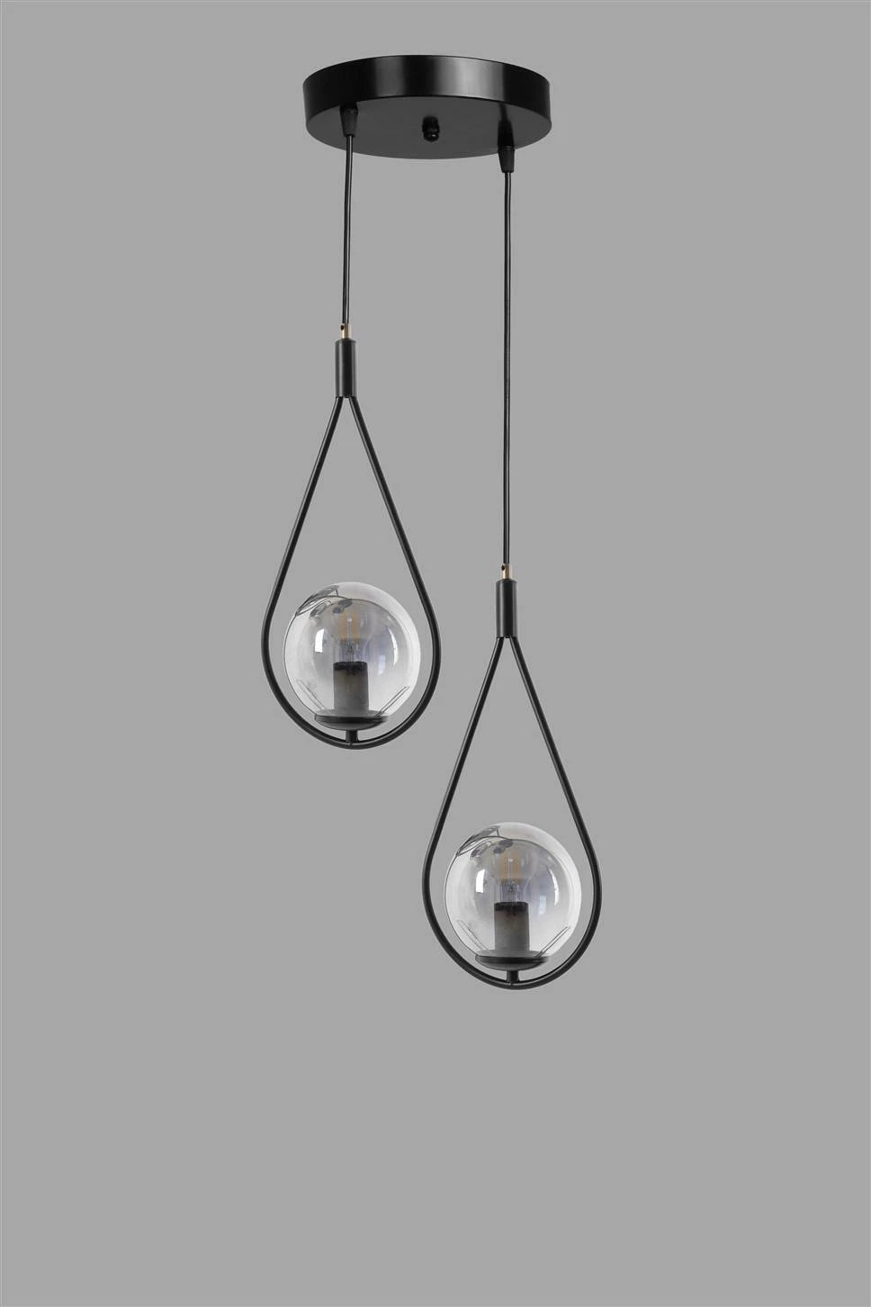 Llambë tavani Opviq Damla, 2 llamba, xham i tymosur, metal i zi