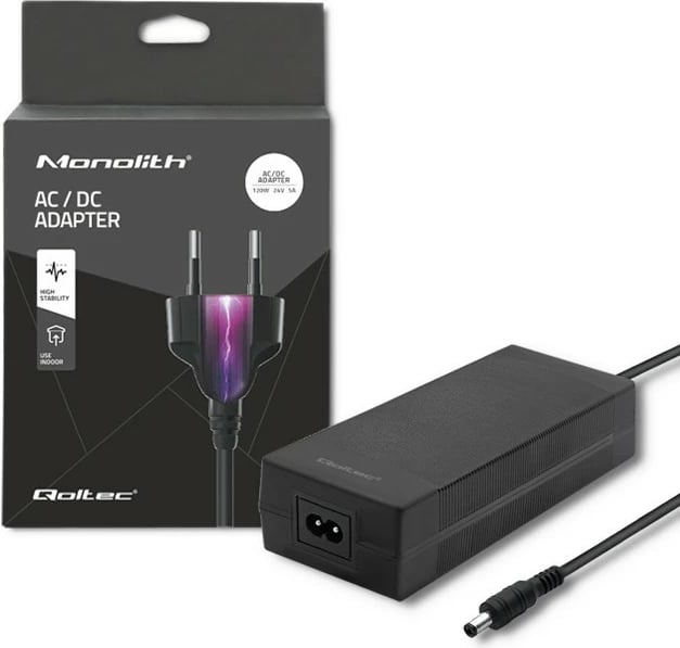 Furnizues energjie desktop Qoltec 50793, 72W, 24V, 3A, 5.5x2.5mm, me kabllo, zi