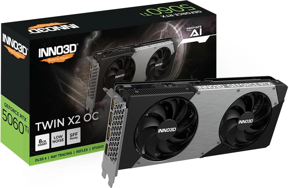 Kartelë grafike Inno3D RTX 5060 Ti Twin X2 OC 8GB GDDR7, e zezë/gri