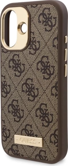 Mbështjellës Guess 4G Logo Plate MagSafe për iPhone 16 Plus, Kafe