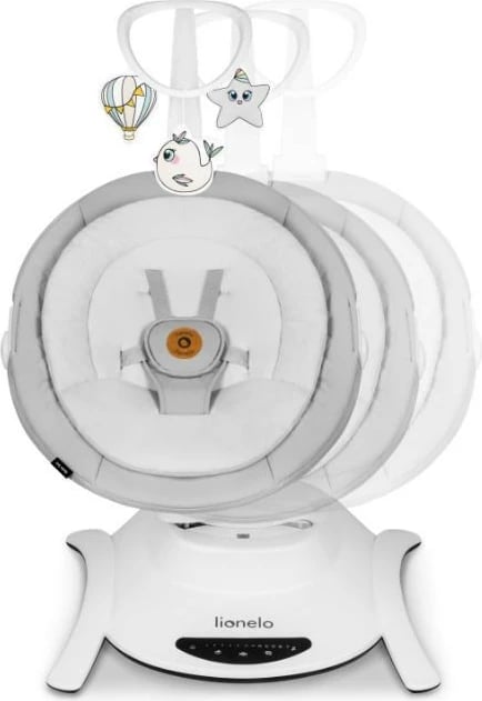 Djep lëkundës Lionelo Bella Set, 2-në-1, me muzikë, jastëk dhe lodra, Gri