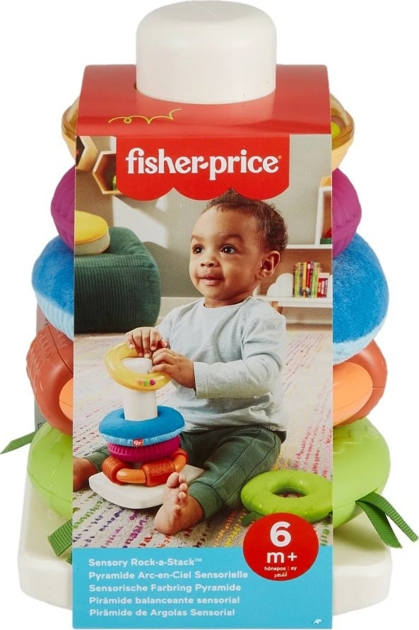 Lodër piramidë sensorike Fisher Price HXK47, shumëngjyrëshe, për fëmijë 6+ muajsh