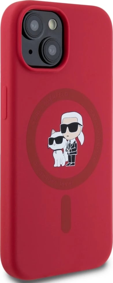 Mbështjellës Karl Lagerfeld Silicone Karl&Choupette Heads Ring MagSafe për iPhone 15, Kuq