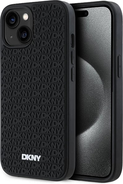 Mbështjellës DKNY 3D Rubber Repeat Pattern për iPhone 15 Plus, i zi